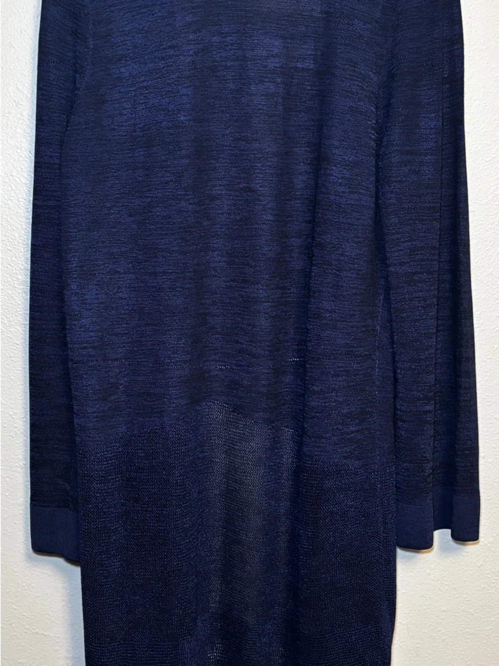 Chico’s Long Navy Black Cardigan Size 2 Duster Open Front Lightweight Layer - Picture 13 of 15